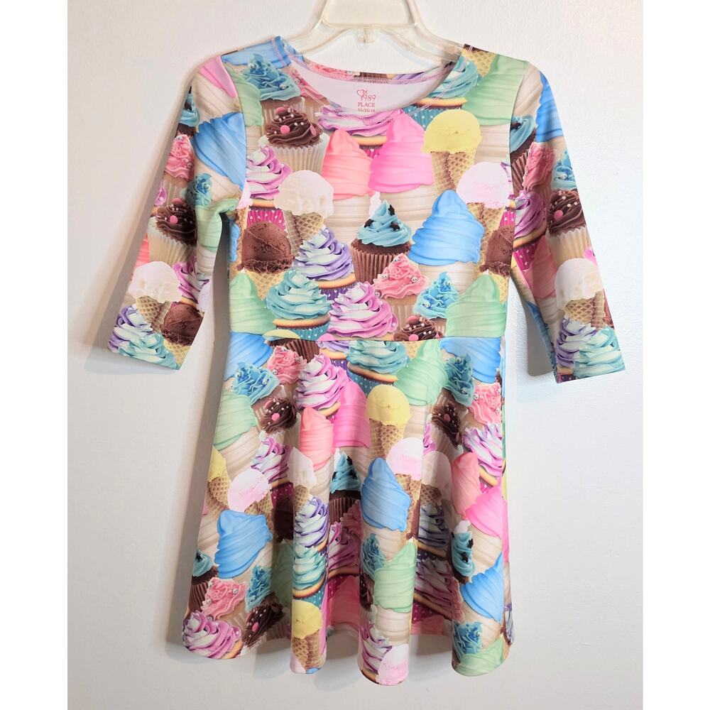 est. 1989 Place Girls Dress XL (14) Cupcakes Ice Cream Cones Pastel Pink Blue